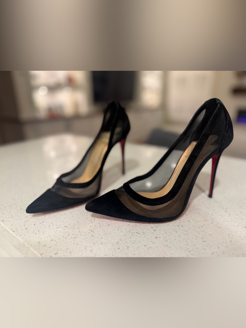 Christian Louboutin Galativi 100 Black Mesh Suede Pumps — EU 37.5